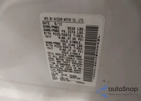 2013 Nissan Rogue Sv W/Sl Pkg z USA, uszkodzony, nr VIN JN8AS5MV2DW100951